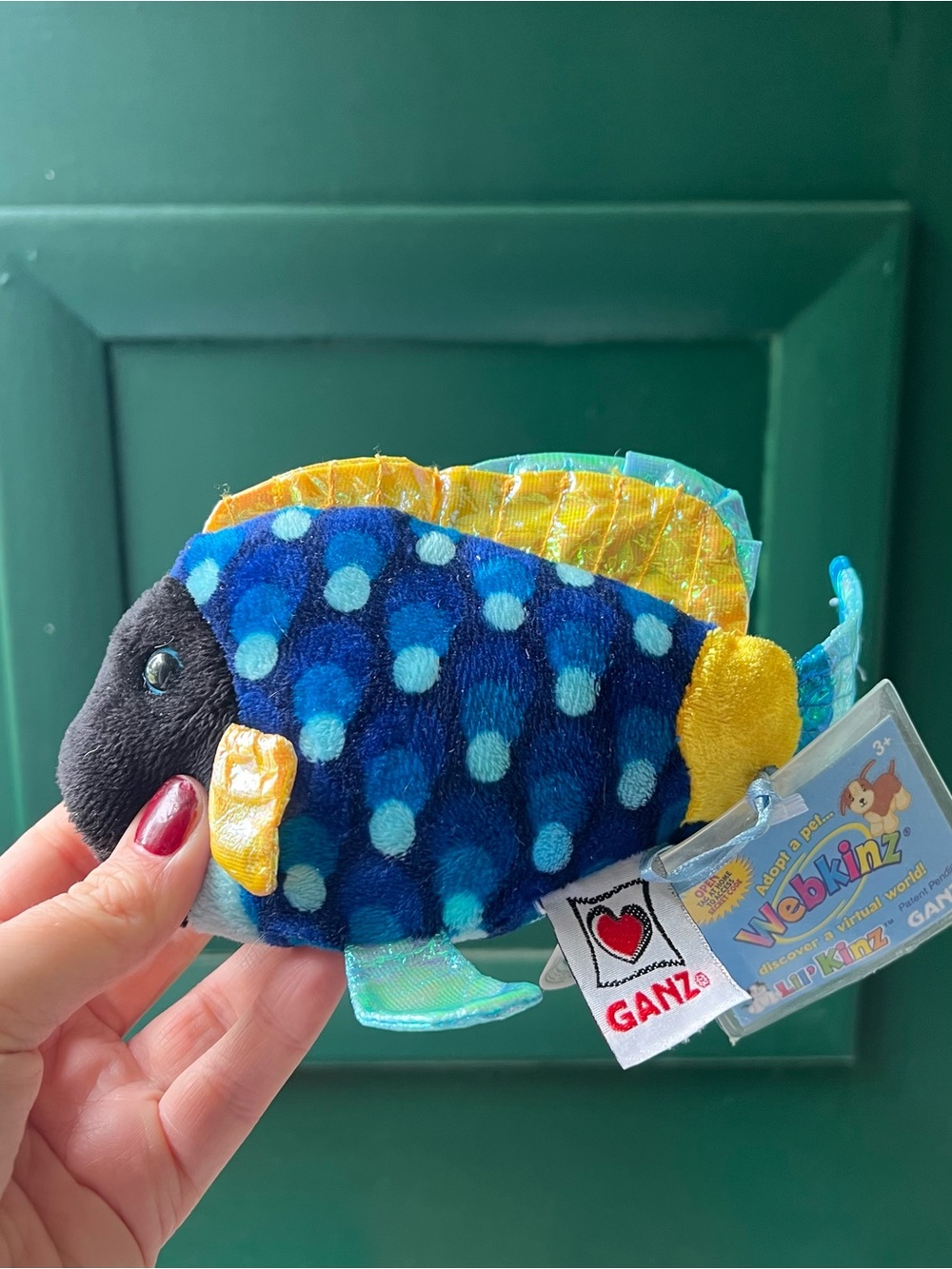 Ganz Webkinz Blue Polka Dot Plush Fish - Blue & Yellow